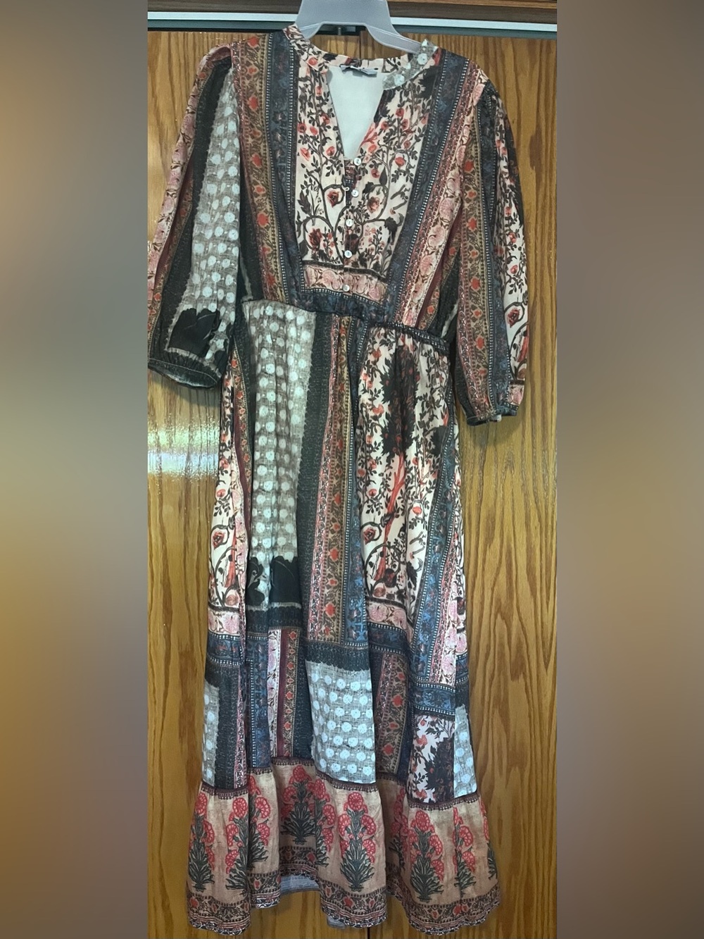 Polagram Patchwork Maxi Dress in Cream, Pink and Navy